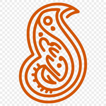 A stylized ornate shape with intricate patterns forming a paisley design.