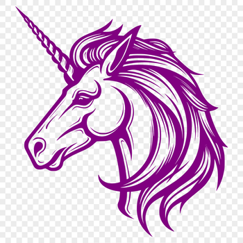 A mythical creature from fairy tales with a horse-like head and a long horn protruding from its forehead.