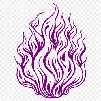 A stylized illustration of flames in bold, geometric shapes.