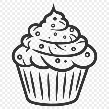 A decorative vector illustration of a single layer cupcake with frosting and sprinkles.