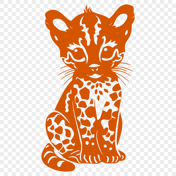 A detailed illustration of a full-body ocelot in a sitting position.