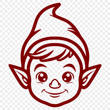 A simple line drawing of a cheerful Christmas elf head, designed as a vector image suitable for various applications.