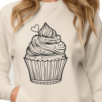 A colorful illustration of a single cupcake on a flat surface, suitable for vector editing and design projects.
