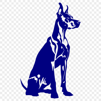 A full-body illustration of a Great Dane sitting on its hind legs.