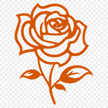 A detailed illustration of a single rose with petals and stem.