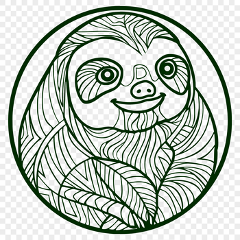 A colorful illustration of a sloth hanging from a tree branch, created in vector format.