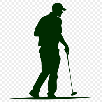 Silhouette of a golfer in mid-swing, ready to hit the ball.