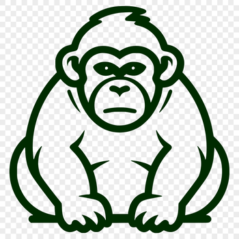 A simple line drawing of a gorilla sitting comfortably in a full body pose.