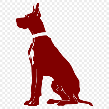 A digital illustration of a Great Dane in full body pose, sitting on its haunches.