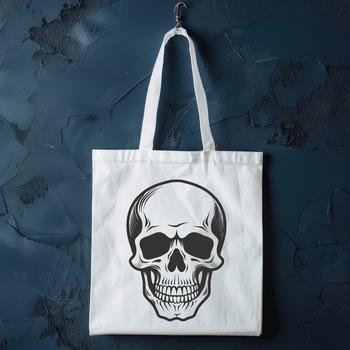A stylized illustration of a skull with witchcraft elements on Halloween night.