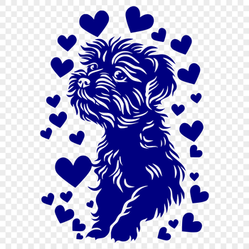 A cute and playful illustration of a Havanese dog breed with heart symbols around its body.