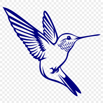 A colorful illustration of a hummingbird in flight, showcasing its full body with intricate details.