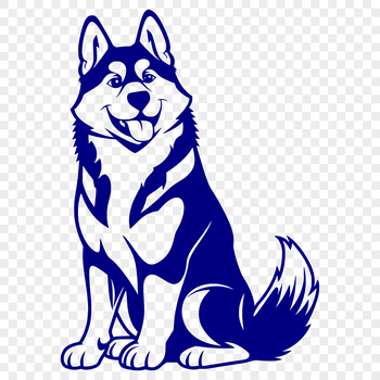 A full-body illustration of a sitting Husky dog, suitable for vector design and cutting machine projects.