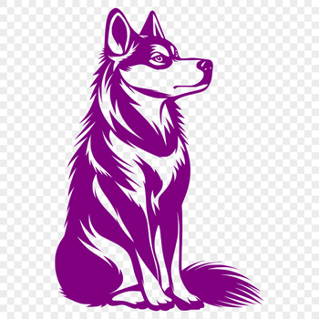 A detailed illustration of a sitting dog with thick fur and piercing eyes.
