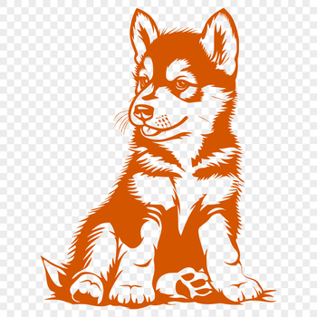 A high-quality, full-body illustration of a seated Husky dog with realistic detail and texture.