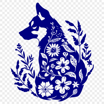 A full-body illustration of a Siberian Husky sitting on its haunches.