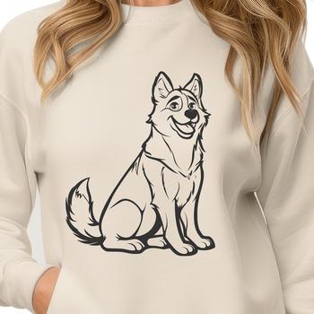 An isolated image of a sitting Husky in a simple design style, ideal for use as clip art or vector graphics.