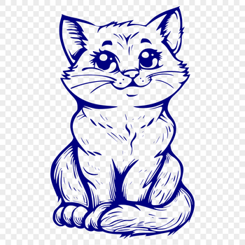 A cartoon-style illustration of a full-body cat sitting on the ground.