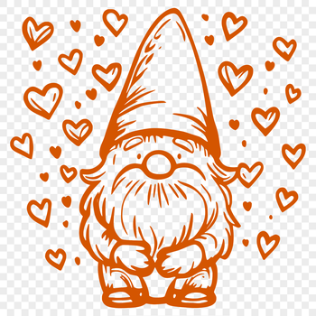 A mythical creature with a full body, standing upright, featuring love hearts in its design.