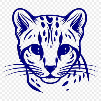 A wild ocelot's head with distinctive markings, a vector illustration suitable for design and craft projects.
