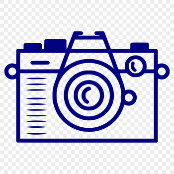 A simple line drawing of a camera for graphic design projects.