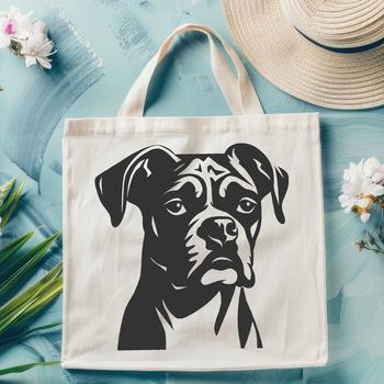 An SVG vector graphic design featuring the outline of a boxer breed dog's head.