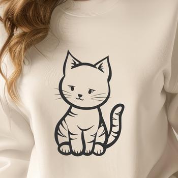 A cartoon-style illustration of a sitting kitten in full body pose.