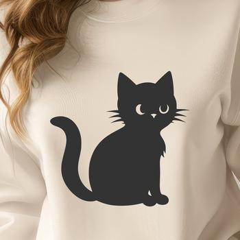 Close-up illustration of a cute sitting cat with full body visible.