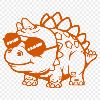 A cartoon dinosaur wearing sunglasses and depicted in full-body outline.