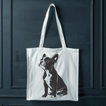 A Boston Terrier breed dog sitting on its haunches, depicted in vector form.