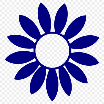 A simple line drawing illustration of a sunflower with large petals and a prominent center.
