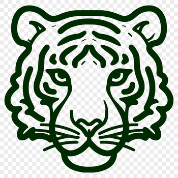 A simple line drawing of a tiger's head in bold lines.