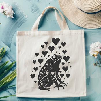 An animal SVG design featuring a toad with heart accents, suitable for digital projects and crafting.
