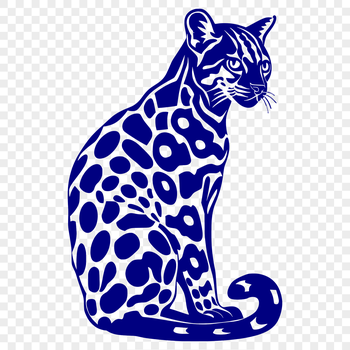 A sitting ocelot animal with a full body pose.