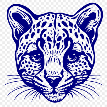 A close-up view of an ocelot's head with distinctive markings.