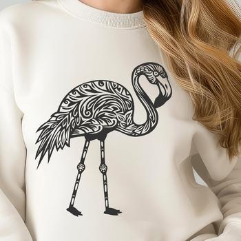 A stylized illustration of a flamingo in full body view, suitable for vector art and graphics.