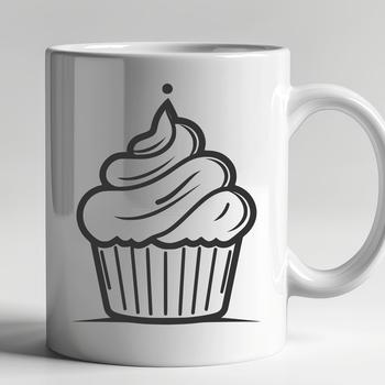 A minimalist vector design of a cupcake in bold lines and basic shapes.