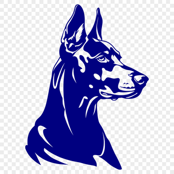 A detailed digital illustration of a Doberman Pinscher's head, showcasing its distinctive features.