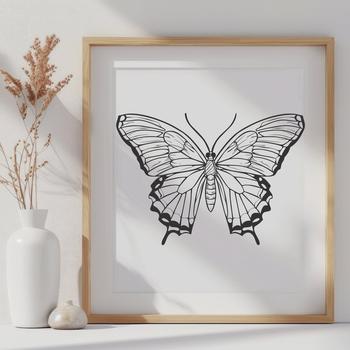 A colorful illustration of a butterfly's full body in flight, suitable for gardening design and vector art projects.