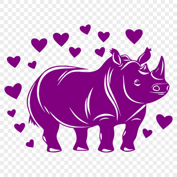 An SVG illustration of a rhino with loving hearts and decorations.