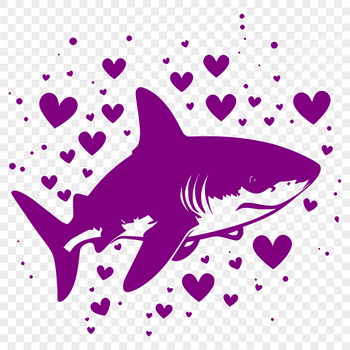 A stylized illustration of a shark with love hearts incorporated into its design.