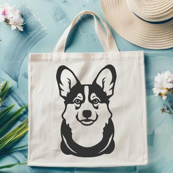 A close-up illustration of a Welsh Corgi's head, featuring a distinctive fox-like face with floppy ears.