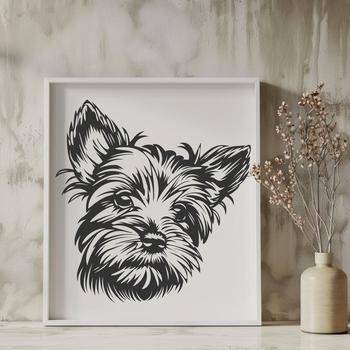 A vector illustration of a small dog's head, depicted in a Yorkshire Terrier breed.
