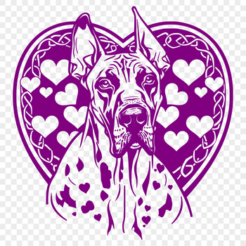 A large, gentle Great Dane with love hearts on its head, suitable for vector art designs.