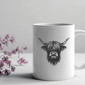 A Scottish breed farm animal with distinctive shaggy coat.