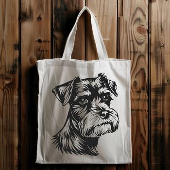 A detailed illustration of the head and face of a Miniature Schnauzer dog breed.