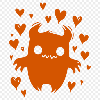 A colorful cartoon monster with love hearts surrounding its face, perfect for Halloween decorations or illustrations.