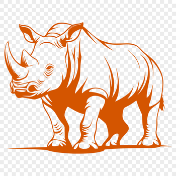A stylized illustration of a rhino in a safari habitat.