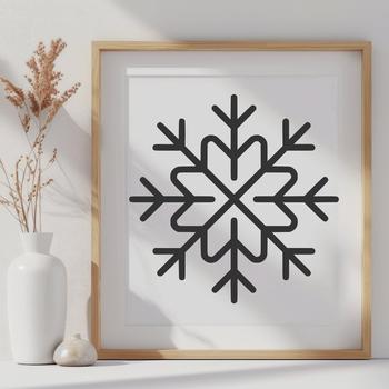 A simple line drawing illustration of a delicate snowflake.