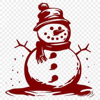 A cartoon snowman made from stacked snow blocks with a carrot nose and coal eyes.